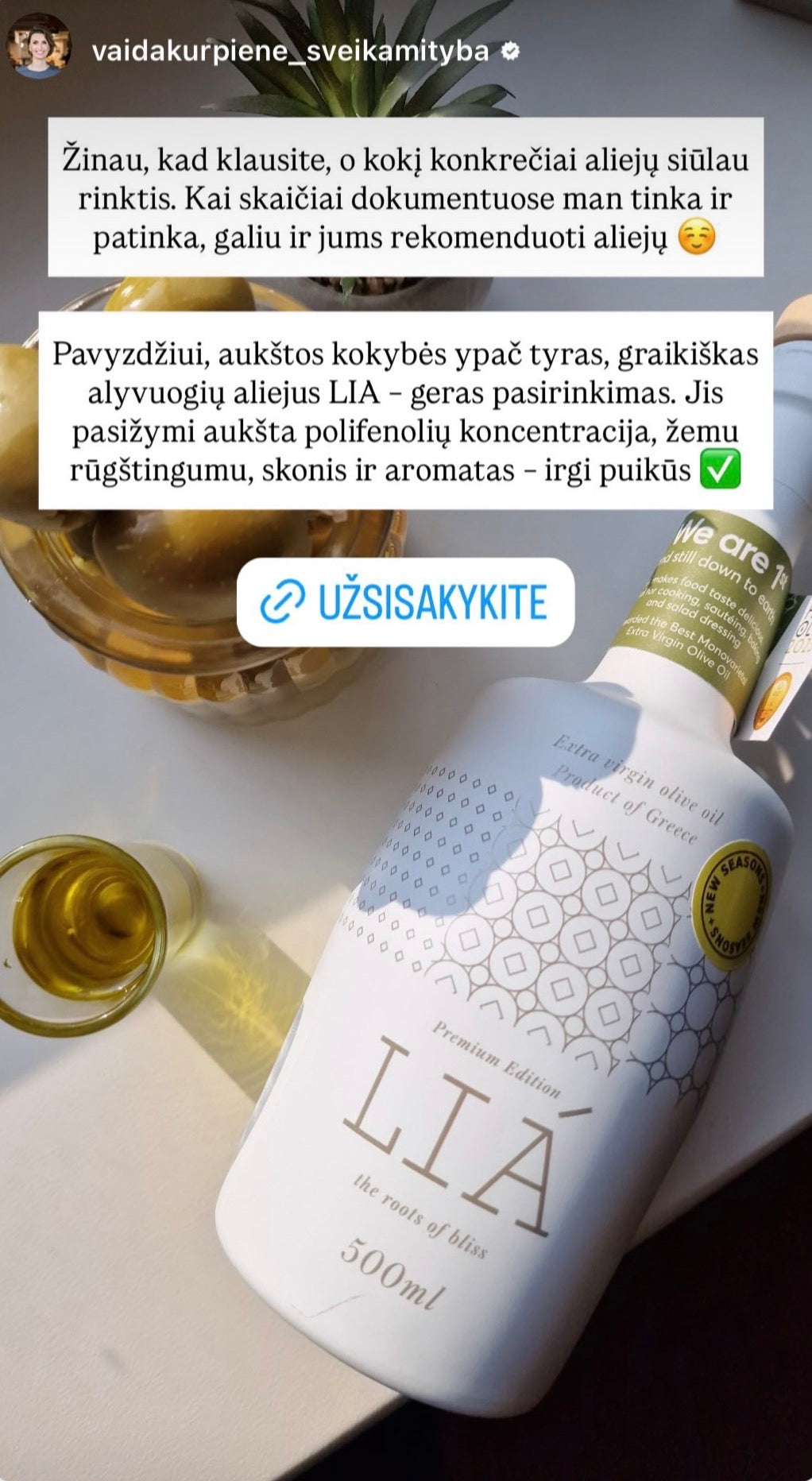 LIÁ ypač tyras (Extra Virgin) alyvuogių aliejus (500 ml)