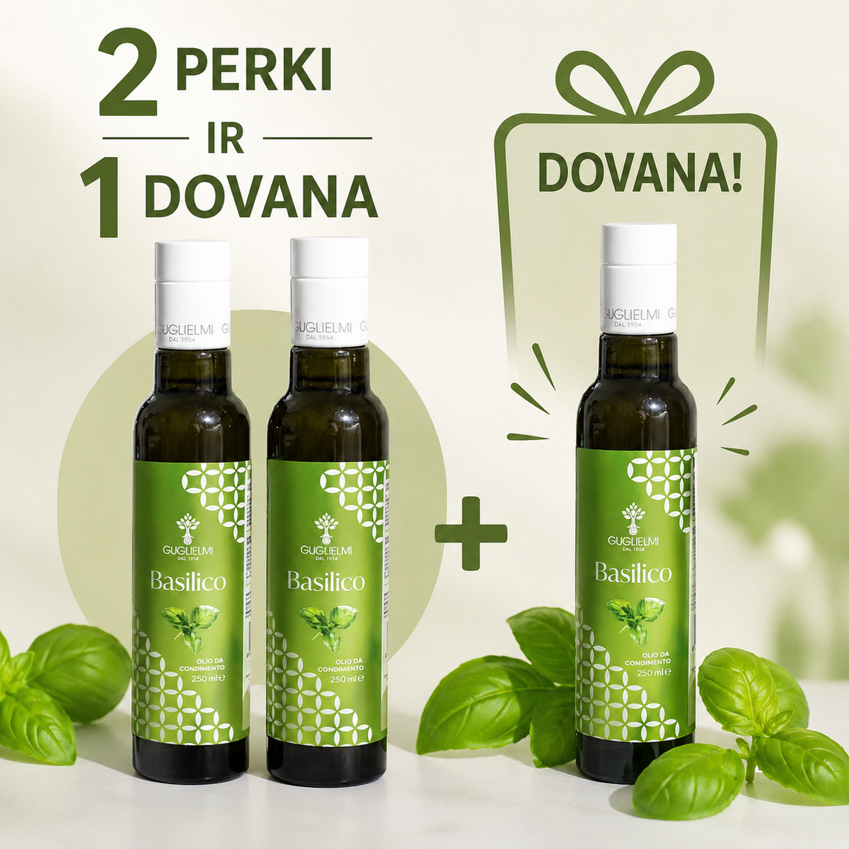 Alyvuogių aliejus su bazilikais (250 ml) Rinkinys 2 perki ir 1 dovana